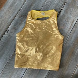 KJ Kortni Jeane Metallic Gold Swim Top Small